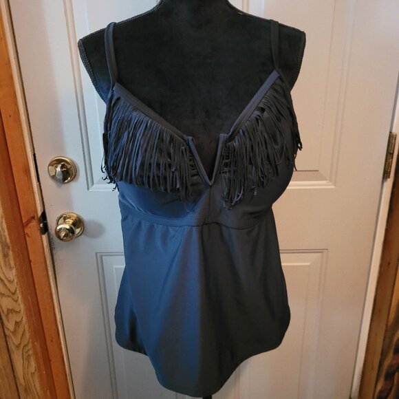 Catalina Black Swimsuit Top with Fringe Size 18W-20W (2X) - Picture 1 of 8